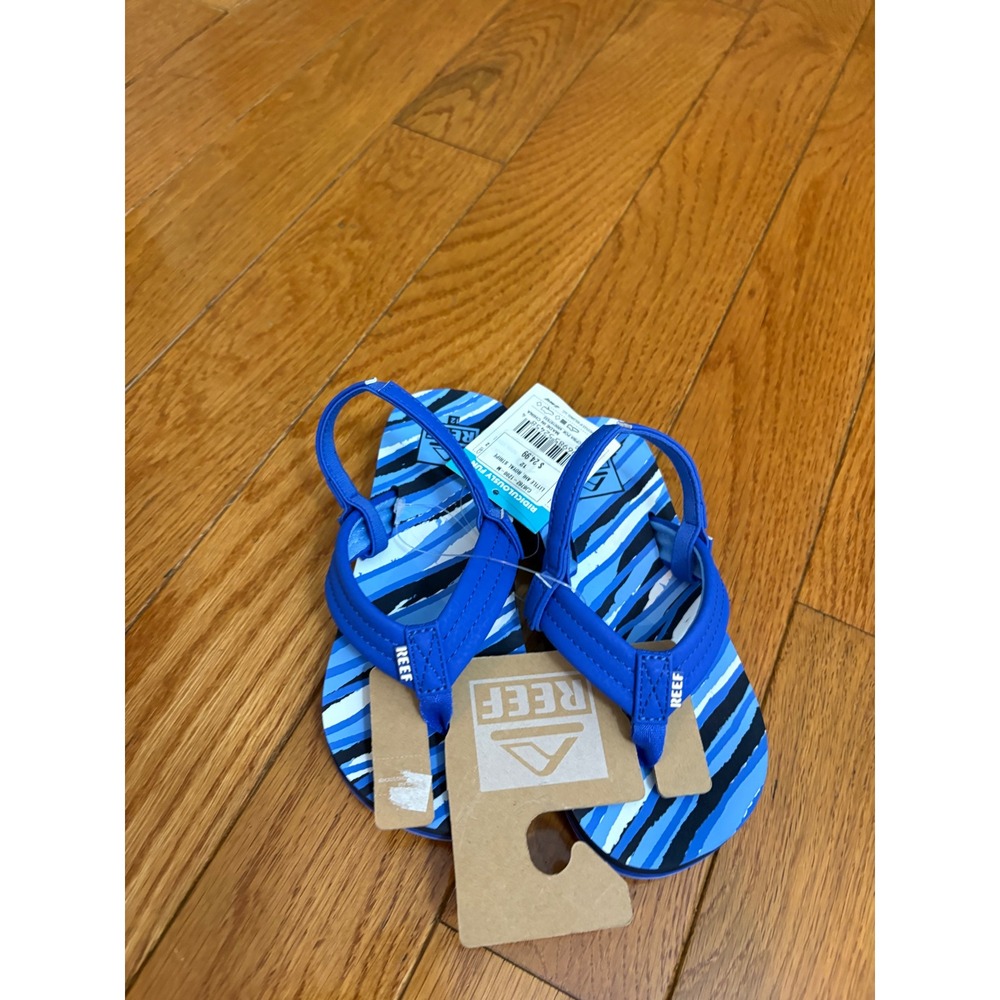 Reef Little Ahi Royal Stripe Blue Black Sandals CJ6762-1200-M Kids Size 12 NEW